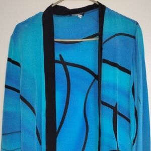 Blue and Black Open Front Cardigan